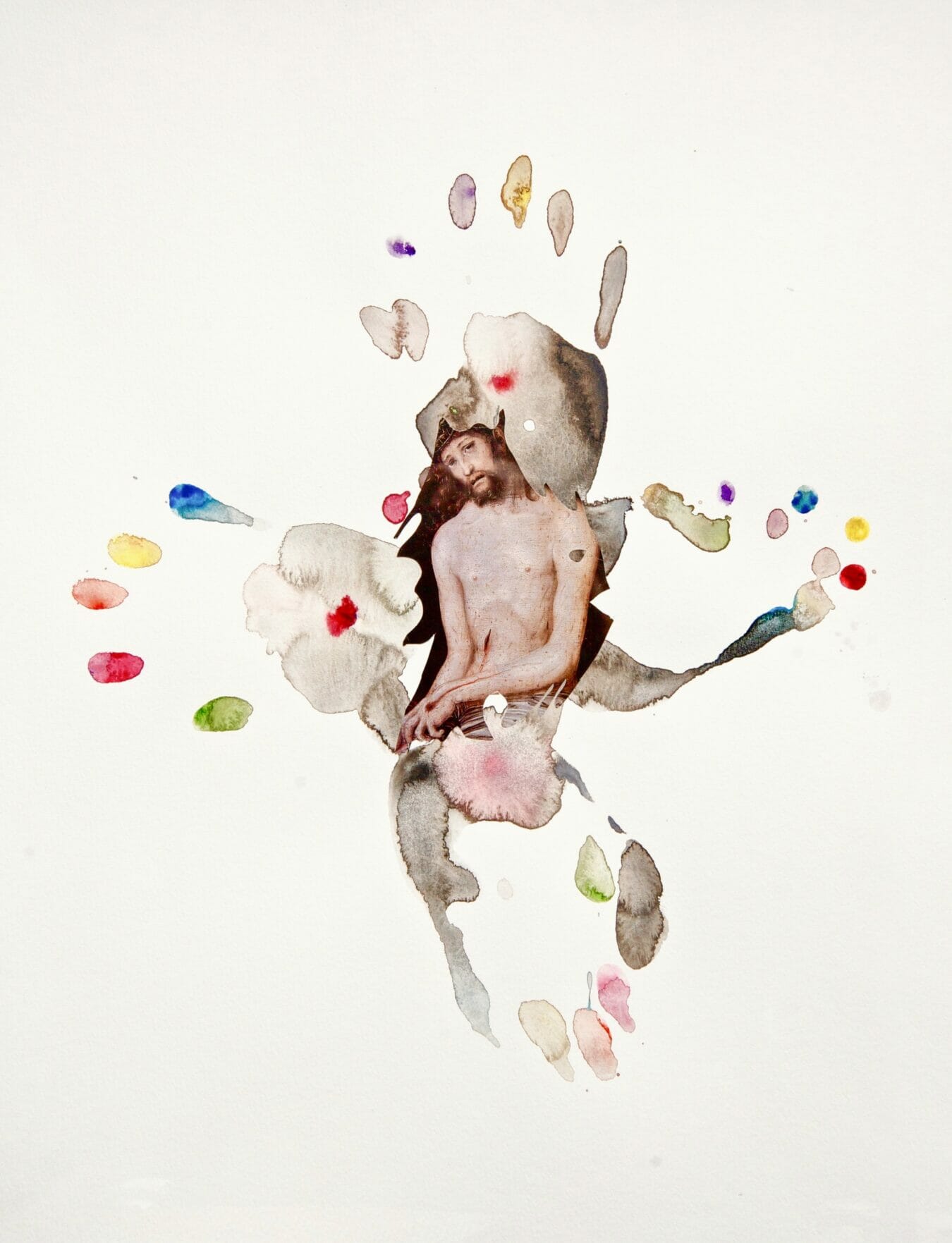 Handpalm, 2001, aquarel-collage, 60 x 50 cm, particuliere collectie